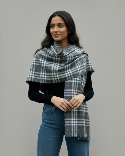 Charcoal Grey Tartan Shawl