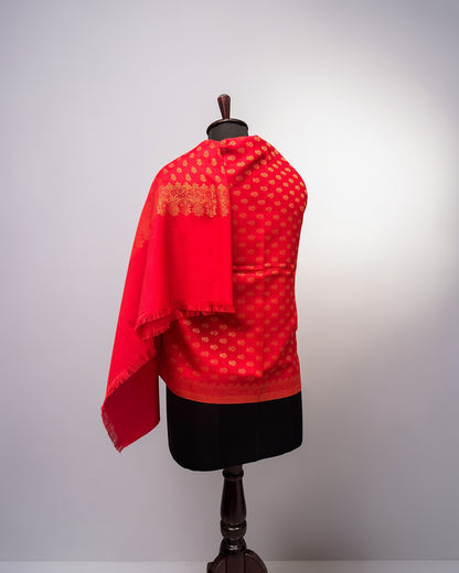 Scarlet Red Pure Wool Shawl with Gold Zari Butti