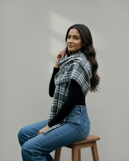 Charcoal Grey Tartan Shawl