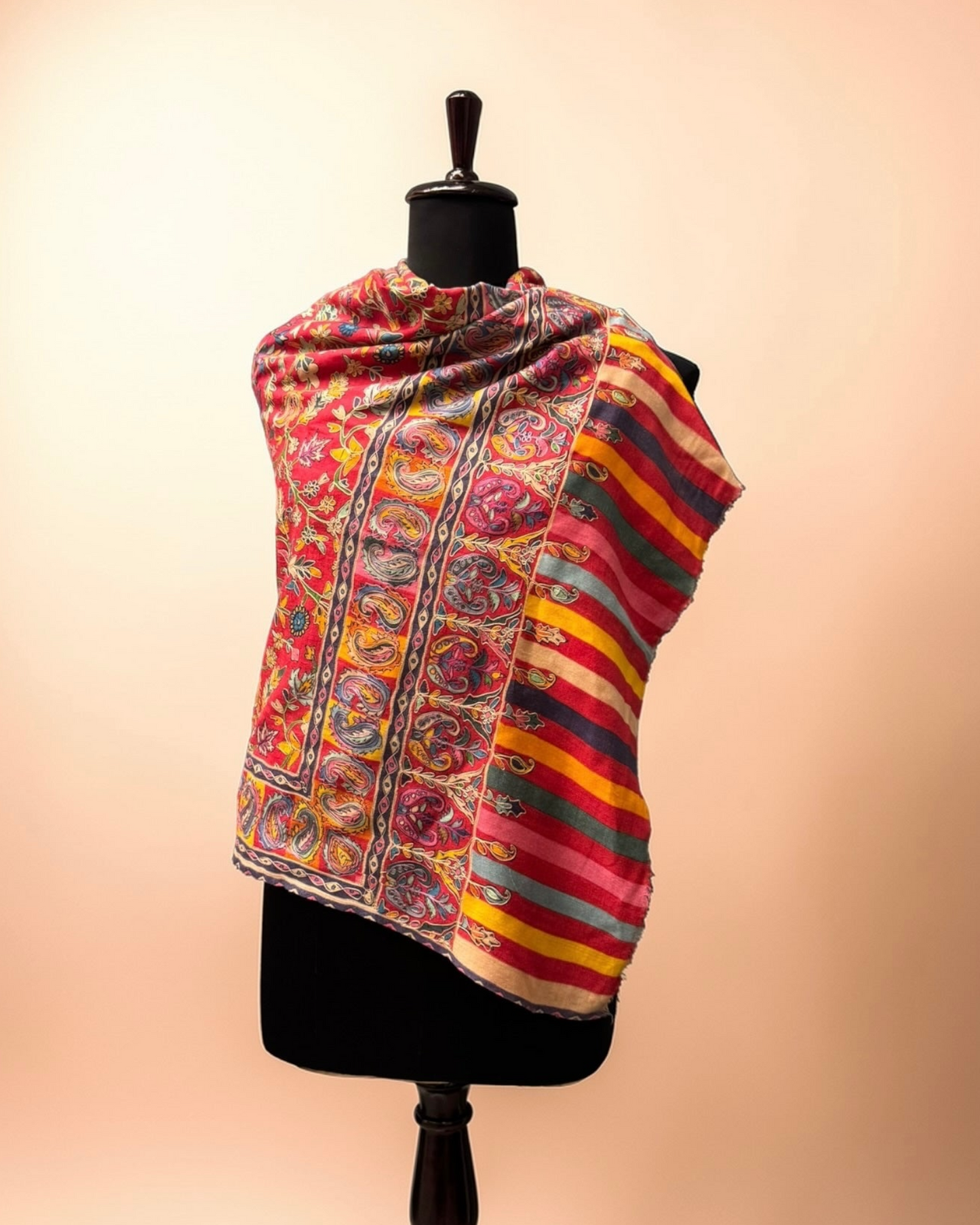 Floral Red Pure Wool Kalamkari Shawl