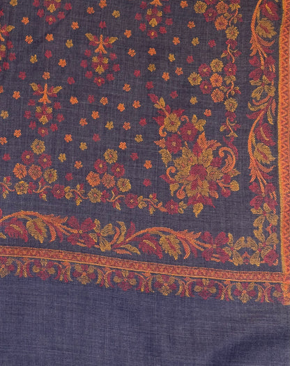 Purple Slate Kani Pure Wool Stole with Micro-Floral Butti