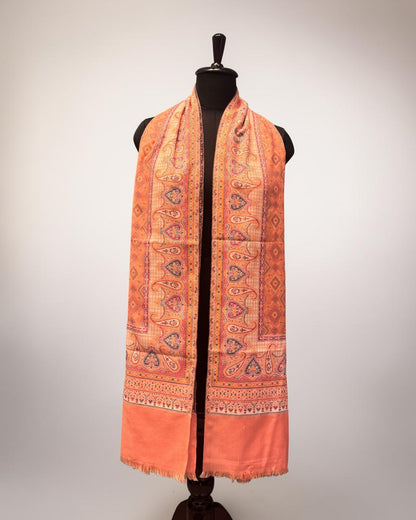 Terracotta Wool Kani Stole with Diamond Butti Field and Paisley Border