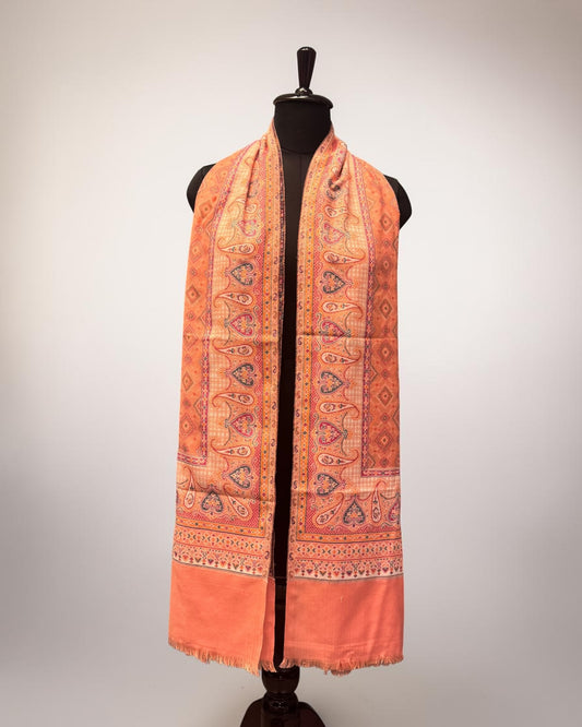 Terracotta Wool Kani Stole with Diamond Butti Field and Paisley Border