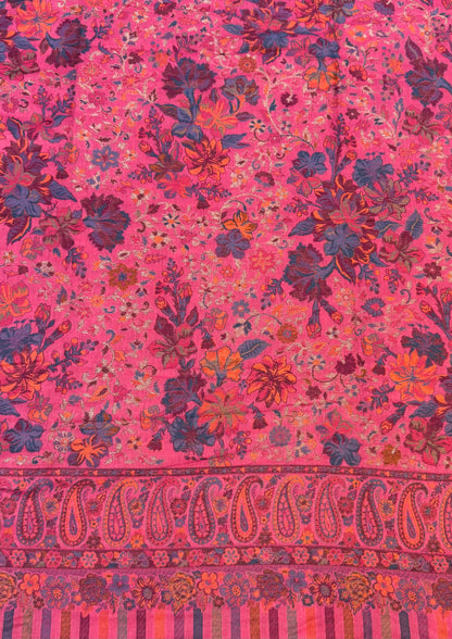 Fuschia Floral Jaal Kani Pure Wool Shawl