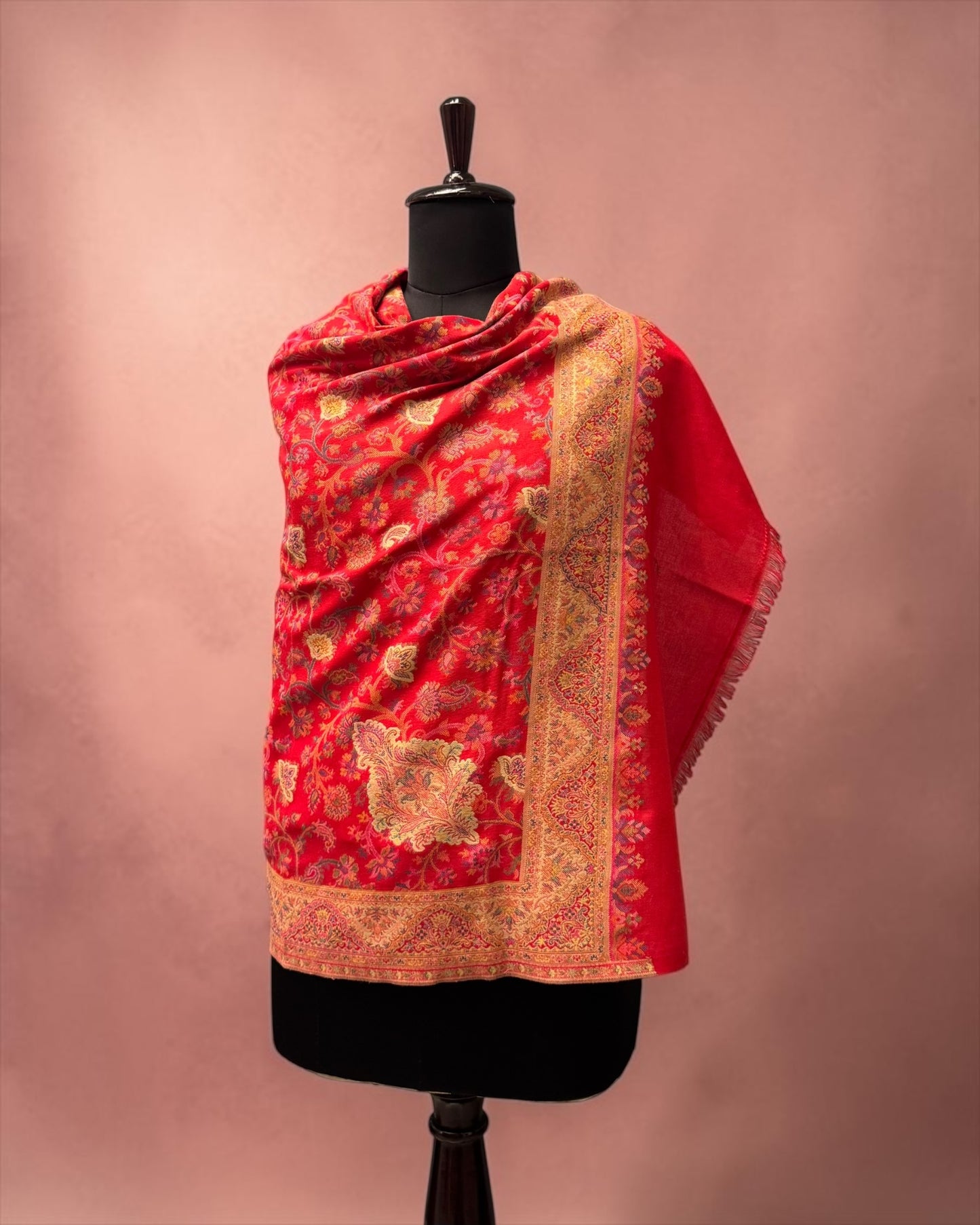 Crimson Red Jaal Kani Wool Shawl