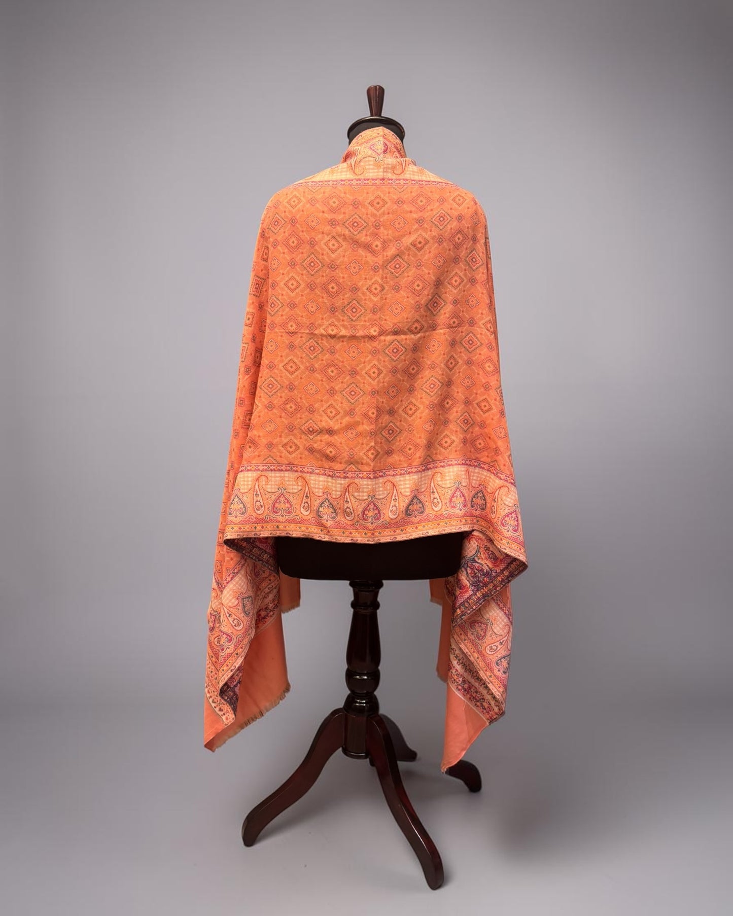 Terracotta Wool Kani Stole with Diamond Butti Field and Paisley Border