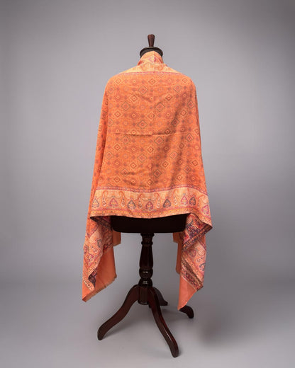 Terracotta Wool Kani Stole with Diamond Butti Field and Paisley Border