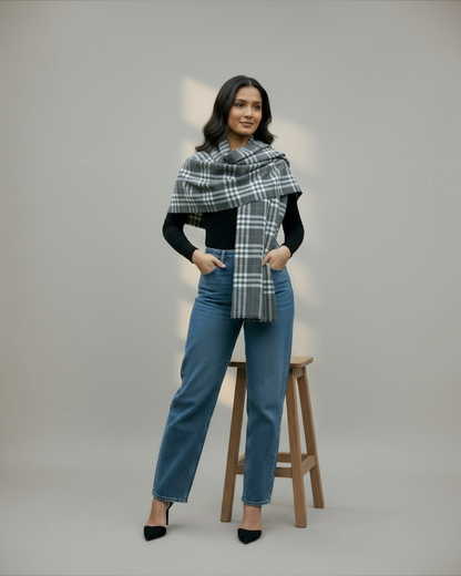 Charcoal Grey Tartan Shawl