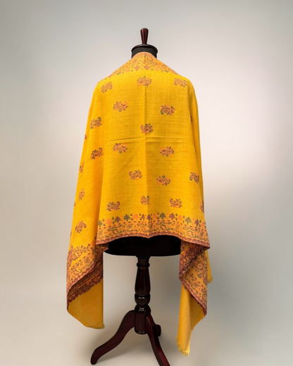 Mustard Yellow Kani Pure Wool Stole with Paisley Butti