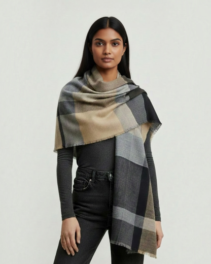 Charcoal Taupe Windowpane Stole