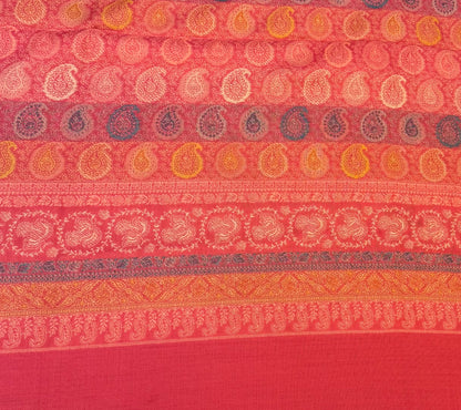 Coral Wool Jamawar Shawl with All-Over Multicolour Paisley Butti and Layered Border