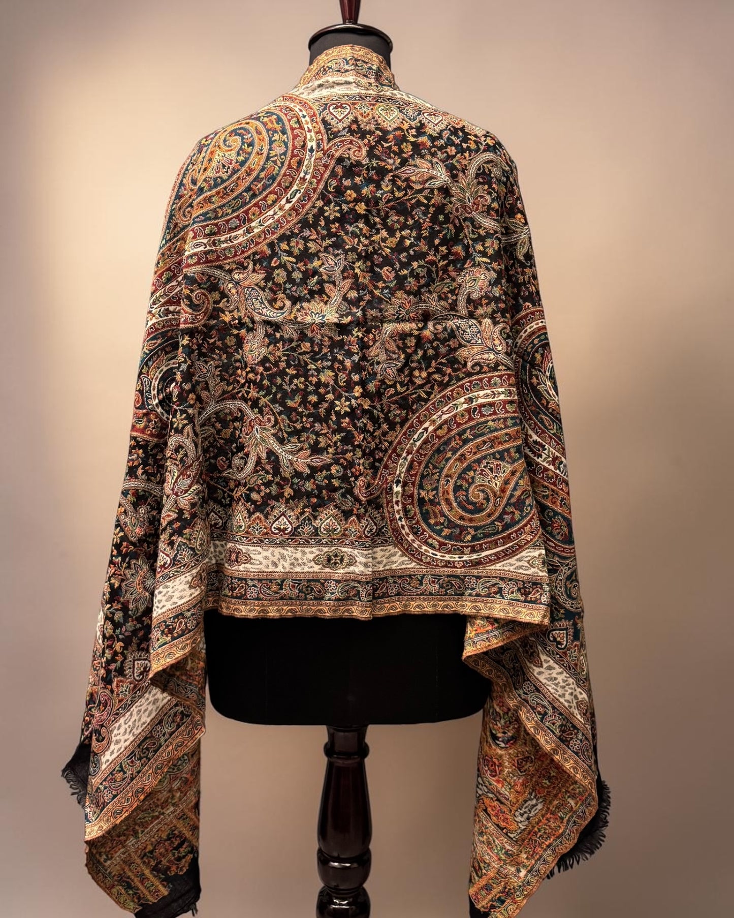 Black Grand Paisley Kani Wool Stole
