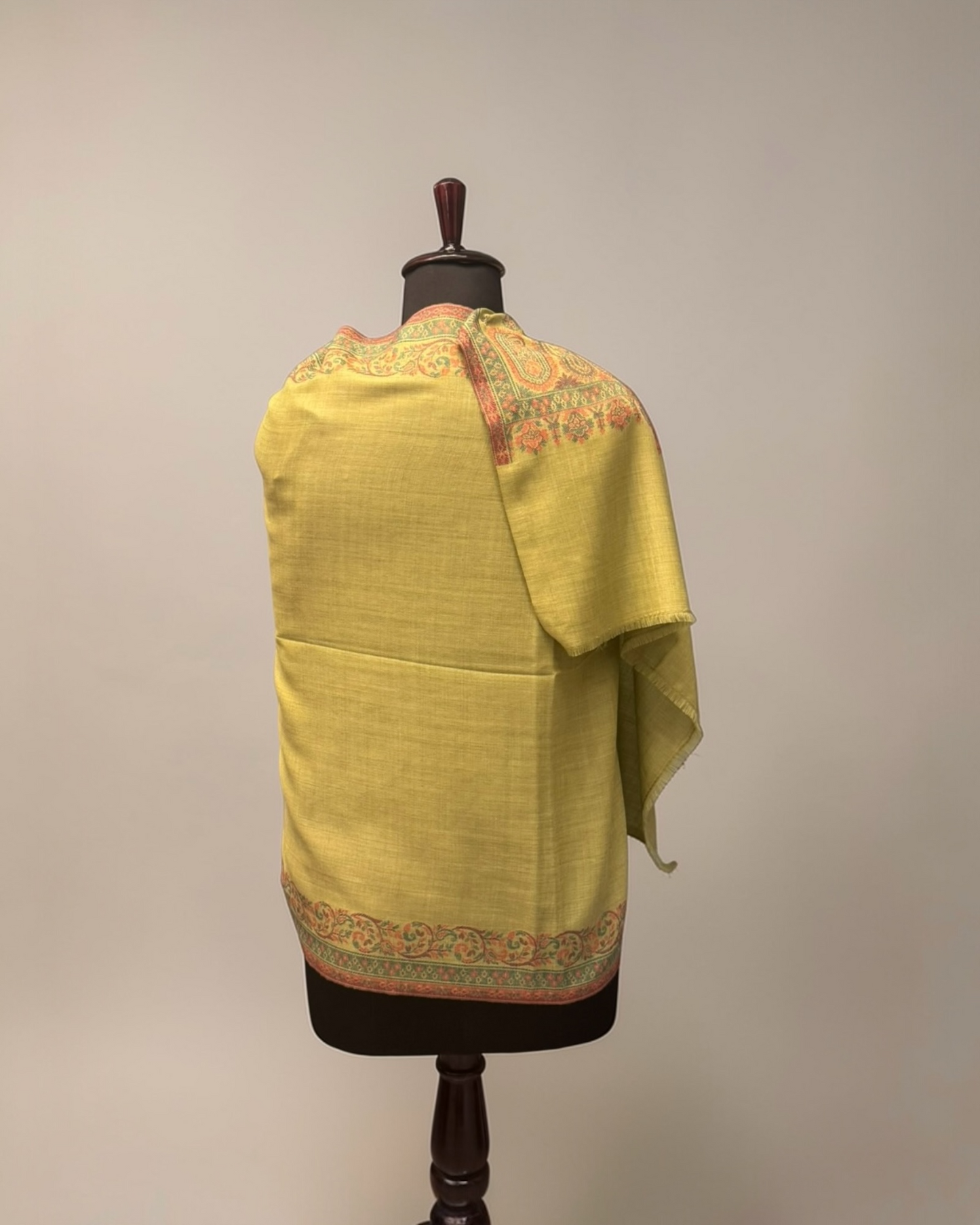 Lime Kani Pure Wool Stole with Paisley Border