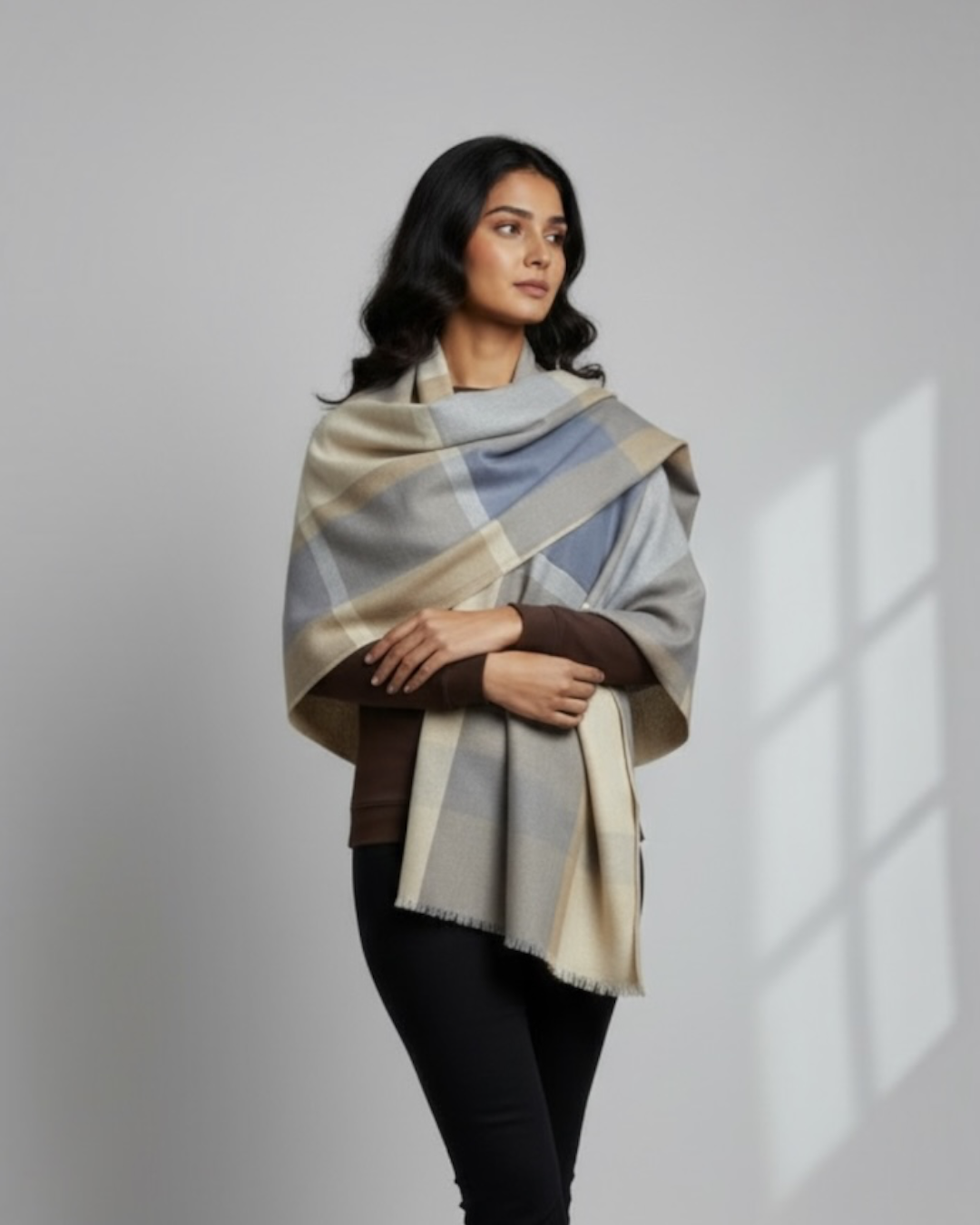 Beige Slate Windowpane Stole