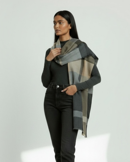 Charcoal Taupe Windowpane Stole
