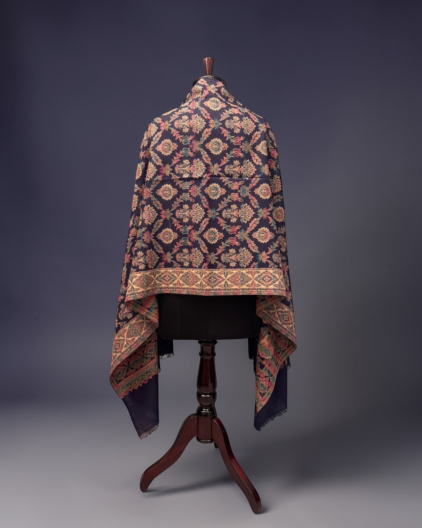 Indigo Kani Pure Wool Shawl with Diamond Lattice Jaal