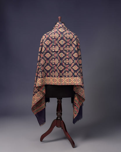 Indigo Kani Pure Wool Shawl with Diamond Lattice Jaal