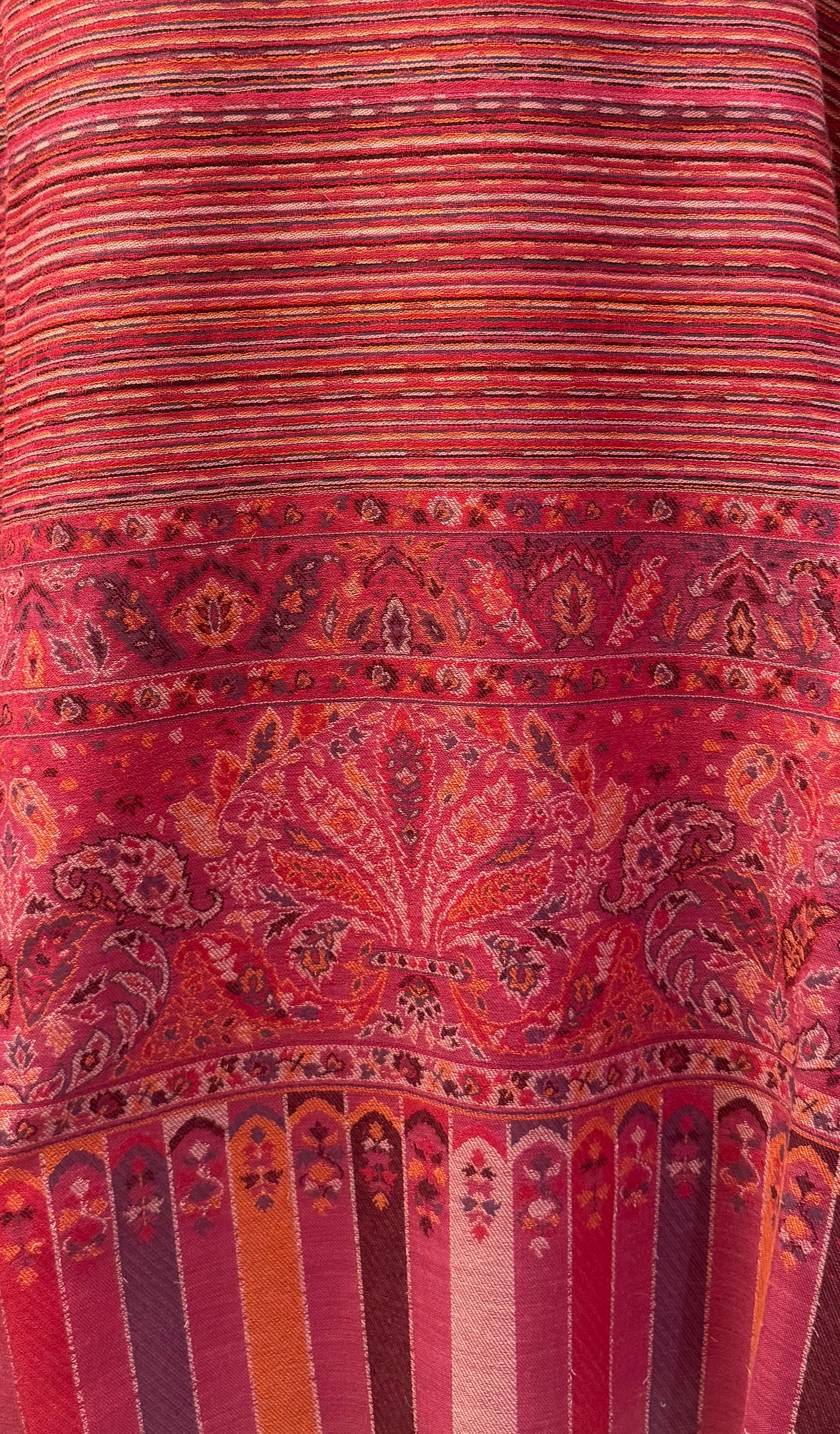 Dusty Rose Stripe Kani Wool Shawl with Paisley Border