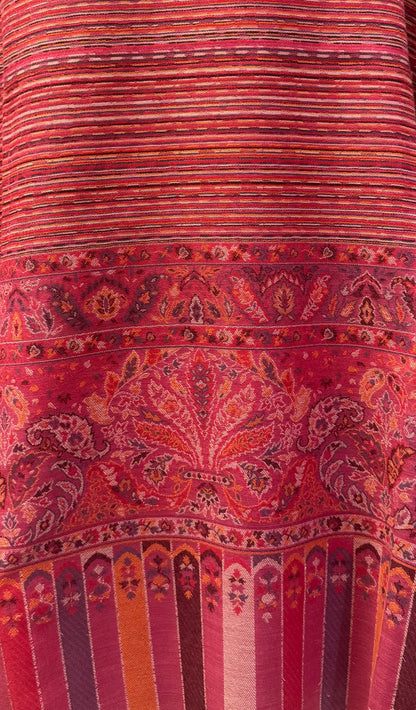 Dusty Rose Stripe Kani Wool Shawl with Paisley Border