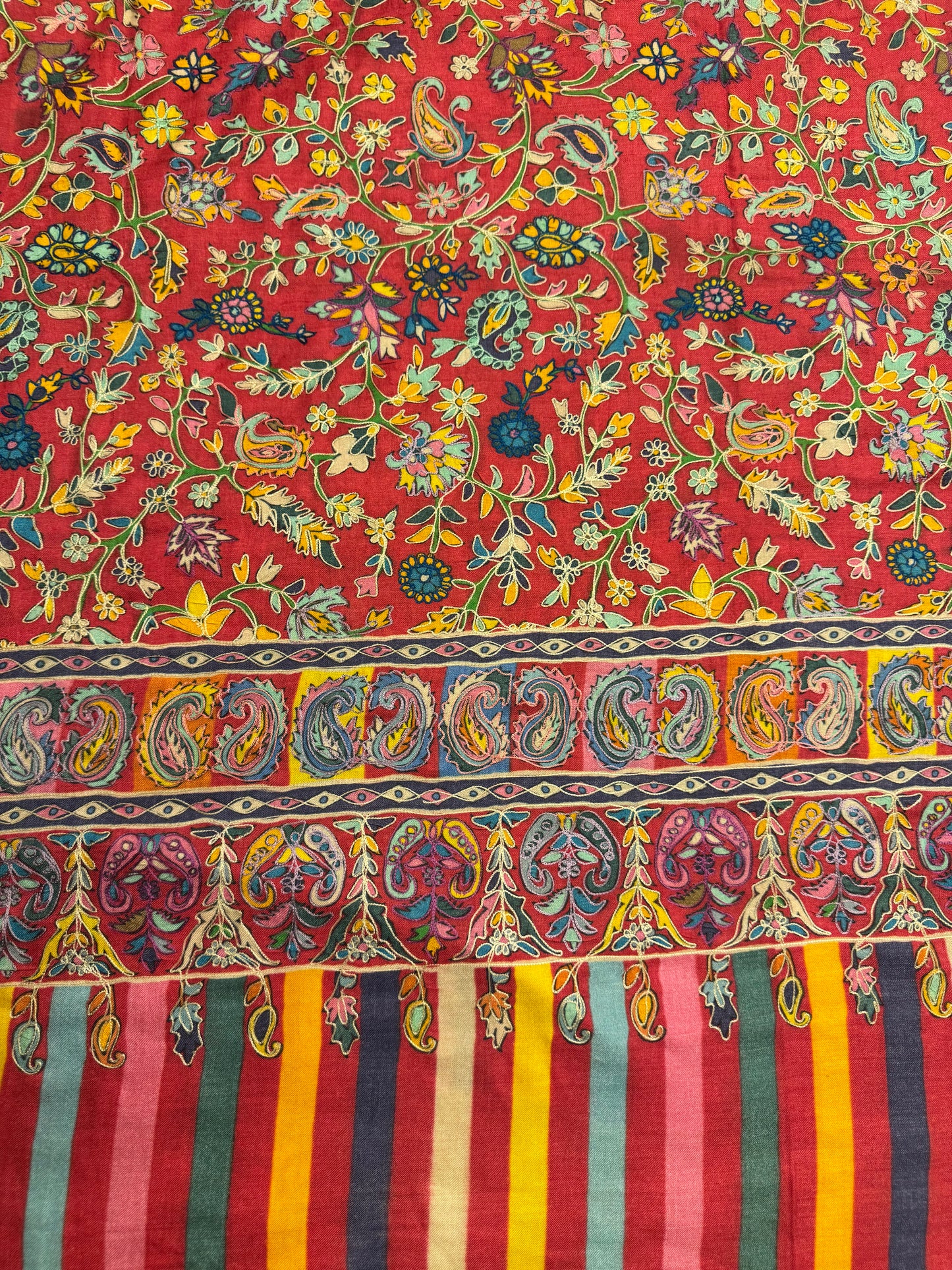Floral Red Pure Wool Kalamkari Shawl