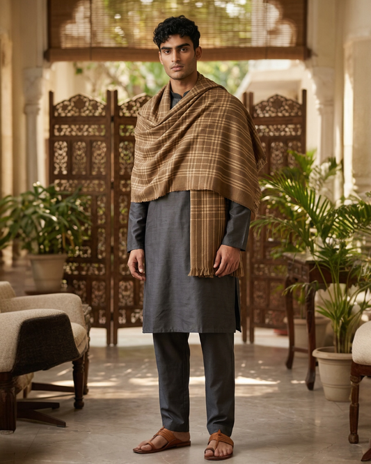 Brown Wool Check Shawl