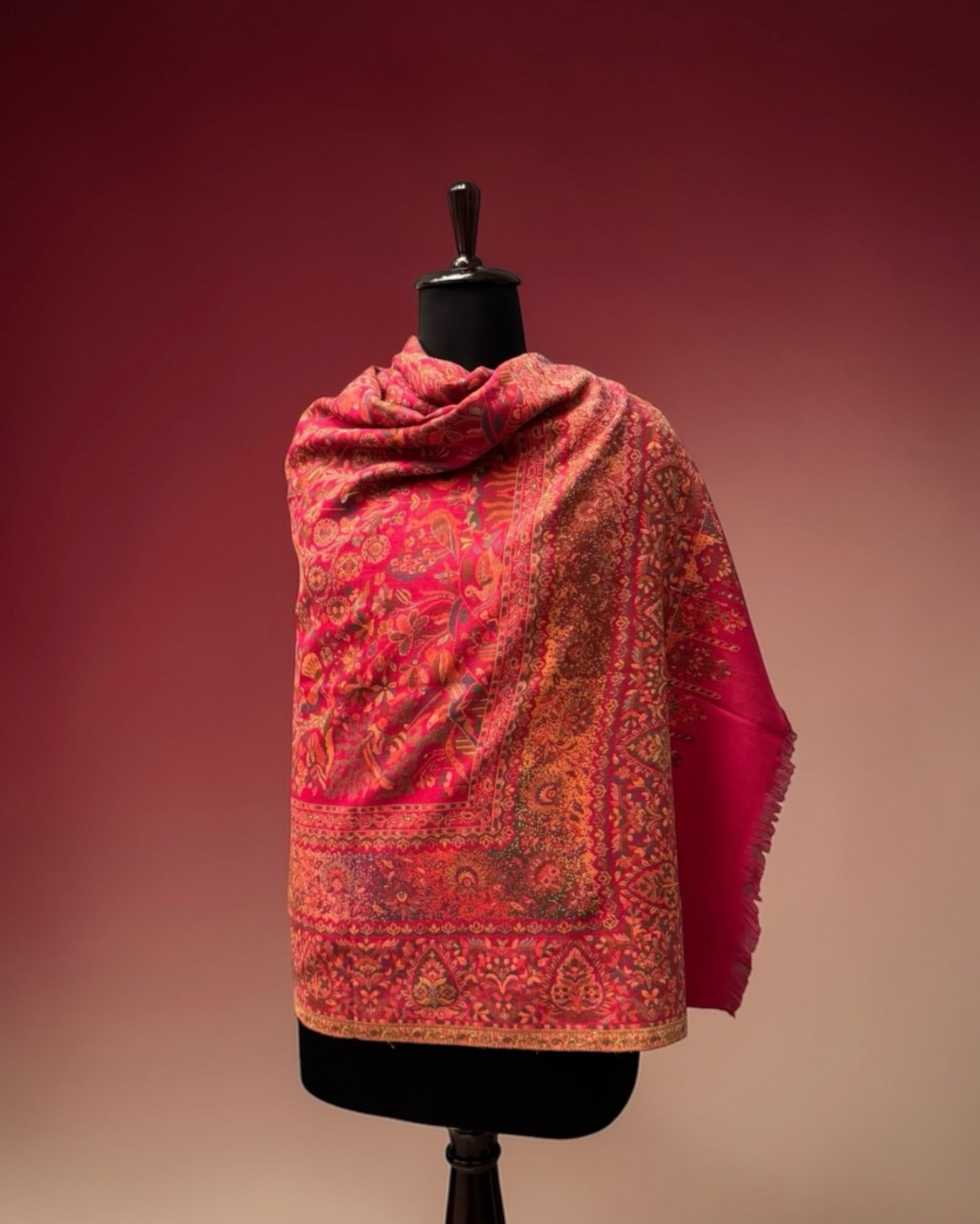 Red Pure Wool Kani Woven Shawl