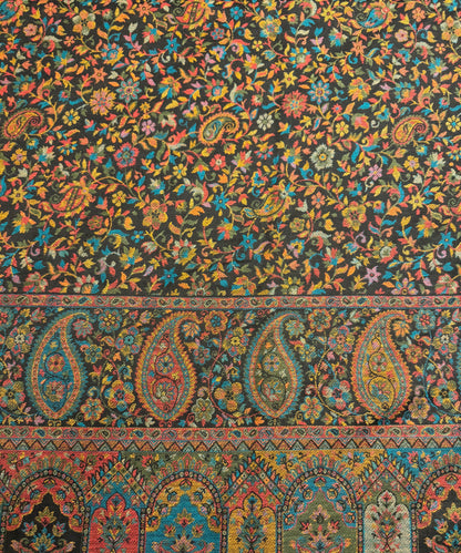 Black Mens Kani Wool Shawl with Multicolour Paisley Jaal