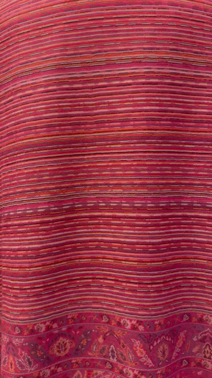 Dusty Rose Stripe Kani Wool Shawl with Paisley Border