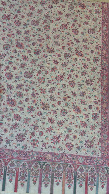 Ivory Kani Pure Wool Stole with Scattered Floral Jaal